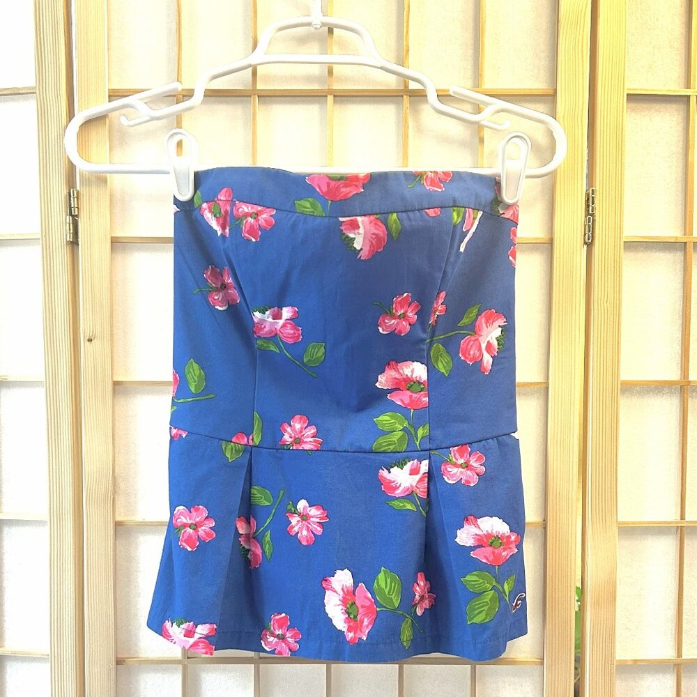 Y2K! Hollister strapless royal blue floral corset top with peplum size M